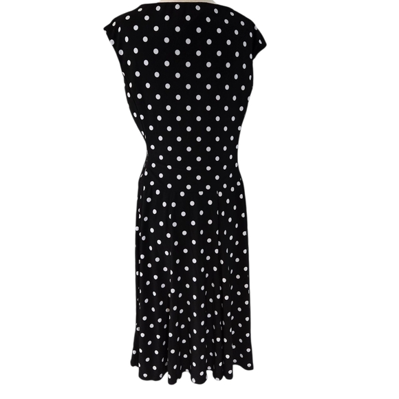 Lauren Ralph Lauren Black Midi Dress with White Dots Sz 12 - Picture 4 of 16